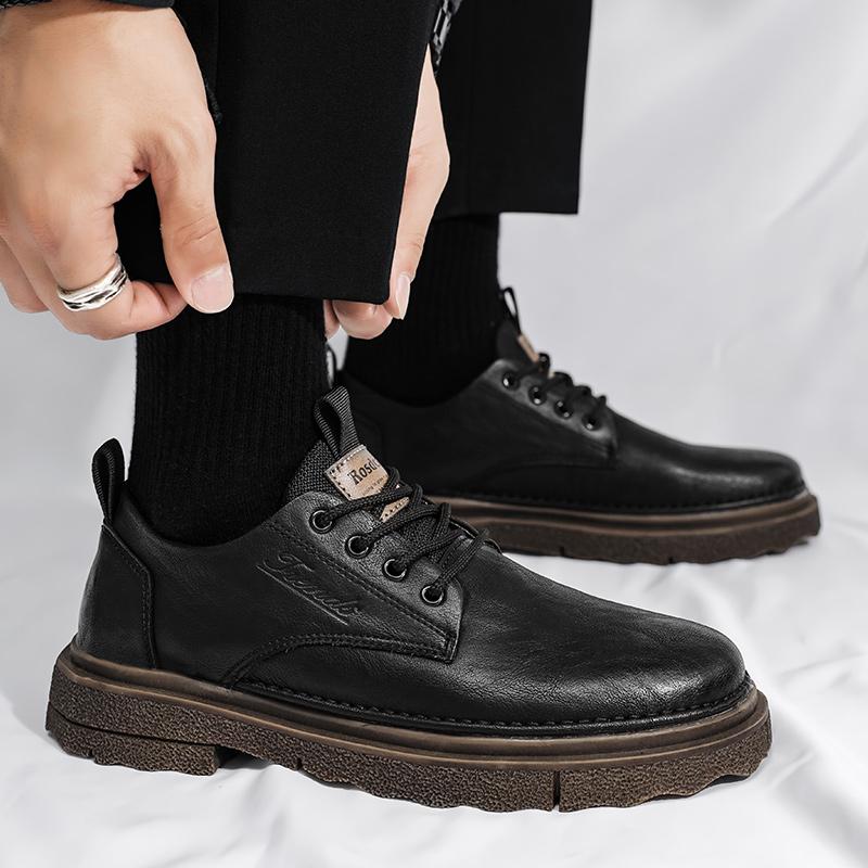 Leather shoes new spring British style business dress casual heightening low top Martin boots