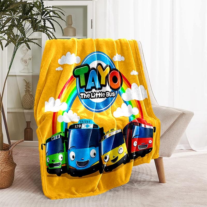 1pz Coperta il piccolo autobus Tayo Design Stampato, Coperta Leggera per Divano, Letto - Morbida e Calda, Regalo per Tutte le Stagioni come Natale, Halloween