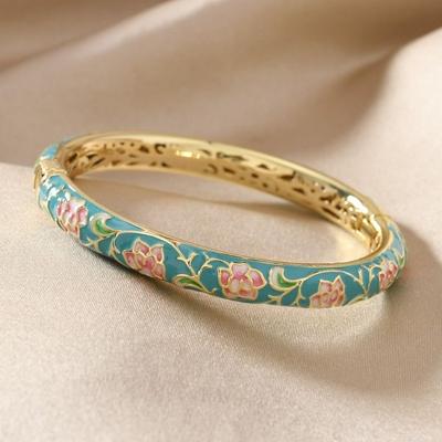 Tradycyjna Vintage Bransoletka z Emalią Cloisonné Damska Bransoletka na Rękę Biżuteria Prezenty