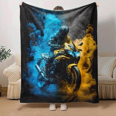 1pc Motorcycle Printing Lightweight Flannel Blanket, Comfortable and Warm Blanket,  Sofa Bed and Couch Office, Suitable for Gift Blankets