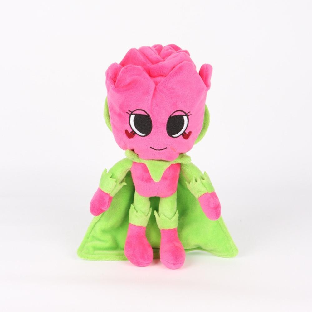 Dandy's World Adorabile Bambola Peluche Supereroe Fiore Rosa con Mantello Verde Morbido Peluche Giocattolo per Regalo Bambini, Decorazione Casa e da Collezione