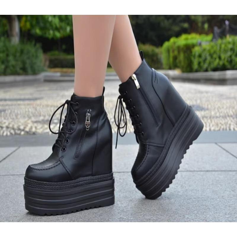 Fashion 15CM Sky-high Platform Platform Shoes Autumn and Winter Ultra-high Heels Women's Short Boots Inside Elevating Wedge Heels Q