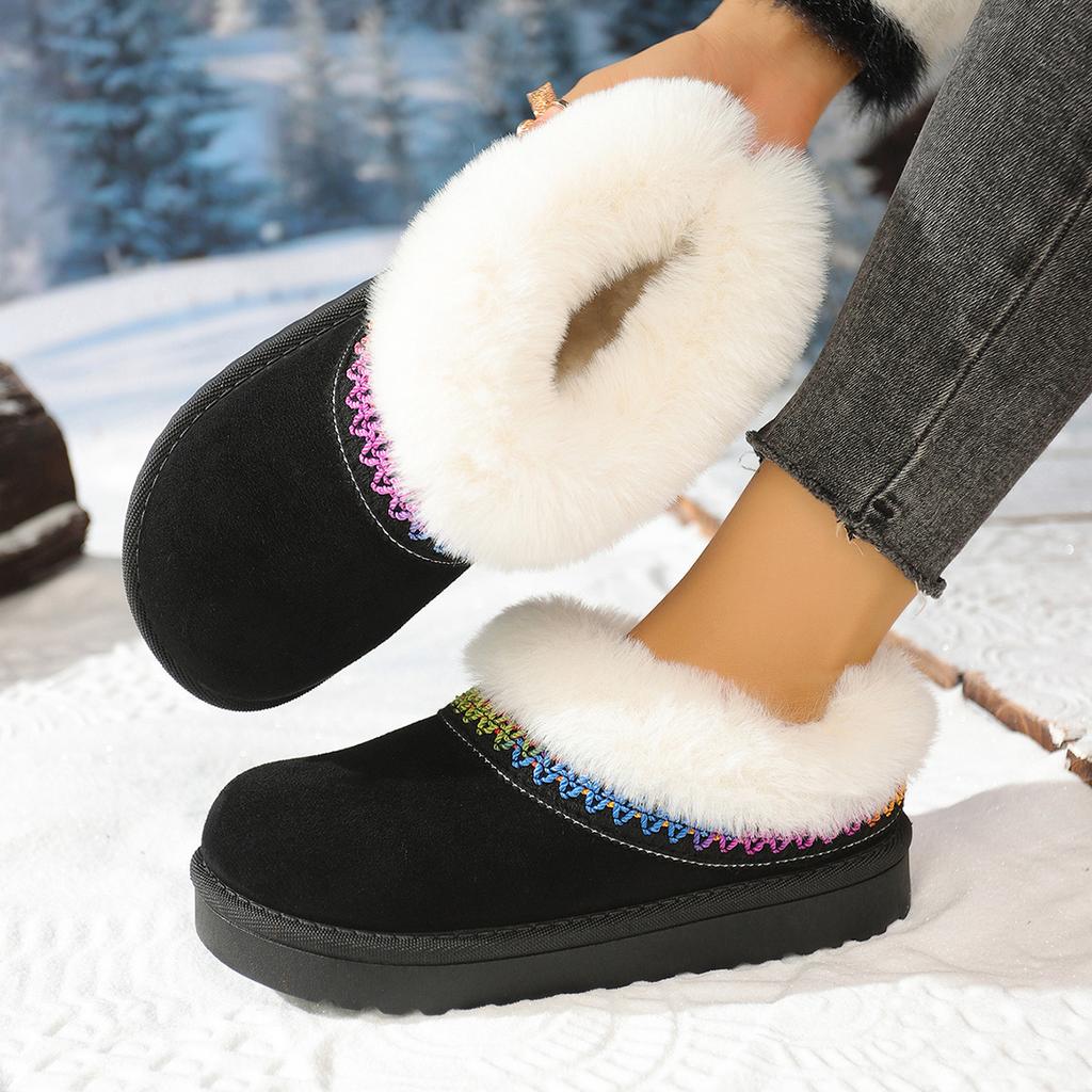 European and American Large-size Snow Boots for Women's Winter New Short Tube Color Warm and Velvet Thickened Versatile Snow Shoes