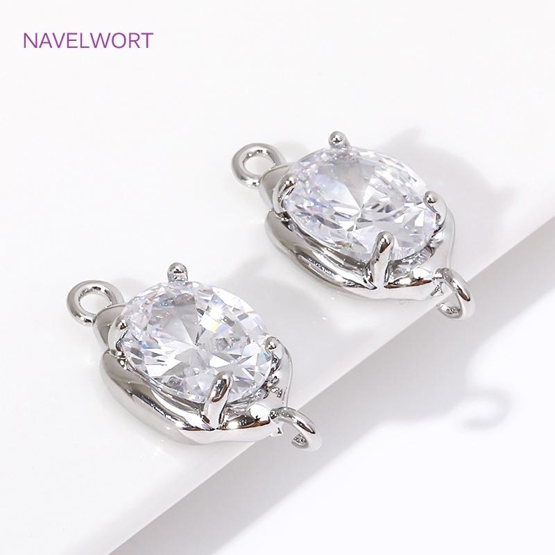 Luxury 18K Gold Plated/Rhodium with Zircon Round/Oval Charms Pendant Connector For Jewelry Making DIY Earrings Accessories