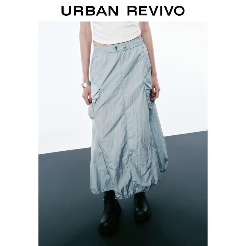 UR 2025 Autumn Women s Casual Workwear Drawstring Pocket Midi Skirt S