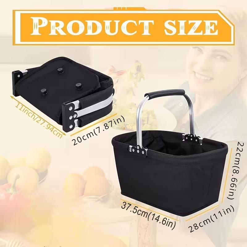Foldable Aluminum Frame Basket With Large Zippered Side Pockets, Foldable Oxford Cloth Shopping Tote Bag, Insulated Picnic Bag