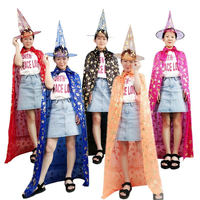 Premium Halloween Cloak With Sewn Craft Adult And Children's Costume Witch Cape For Cosplay Black