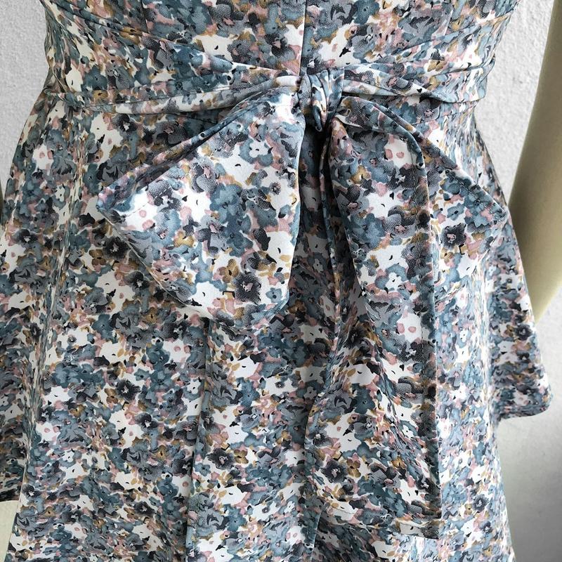 Aboe Knee Short Puff Sleeve Women Spring Summer Dress A-Line Slash Neck  High Waist Slim Cascading Ruffle Floral Print S-XL