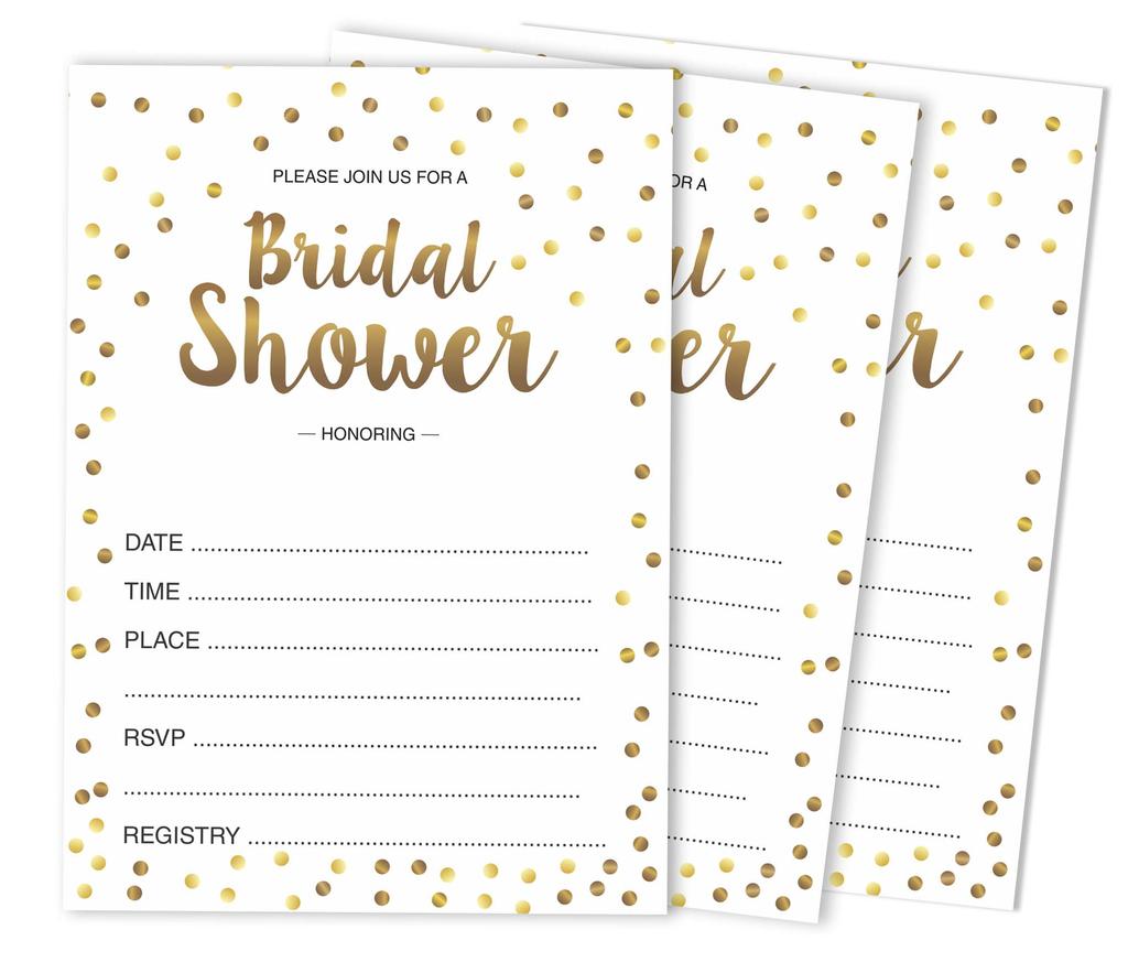 Inkdotpot 30A Gold ConfettiA Fill-In Style Bridal Shower Invitations Wedding Blank