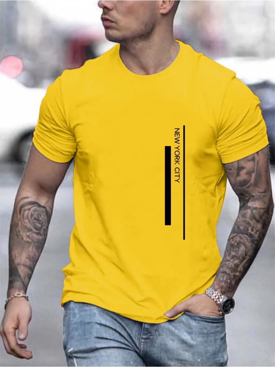 Sommer Mode Kurzarm 3D Druck Rundhals Lässiges Lockeres T-Shirt 3XL yellow