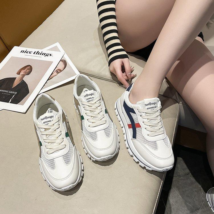 White Shoes for Women  New Spring and Summer Mesh Surface Breathable Shoes Casual All-Matching Sneaker Ins Board Shoes Cortez