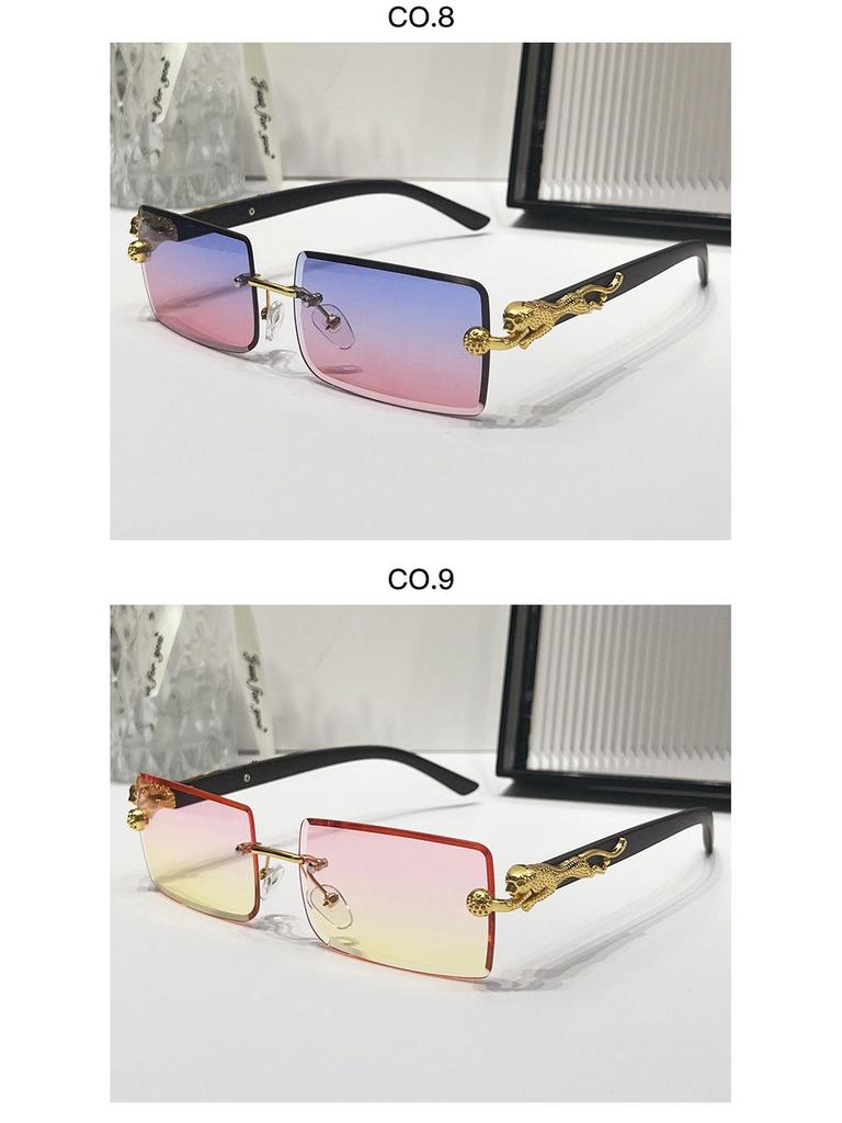 2024 Frameless Leopard Print Square Sunglasses – European & American Style