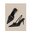 Bow Baotou Sandals Women's Summer Gentle Wind with Skirt Cheongsam Temperament Pointed Thin Heel Black High Heels