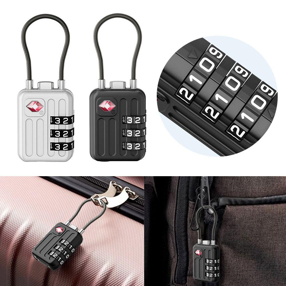 Portable TSA 3 Digit Combination Lock Zinc Alloy Anti-theft Customs Password Lock Security Tool Wire Rope Padlock for Travel