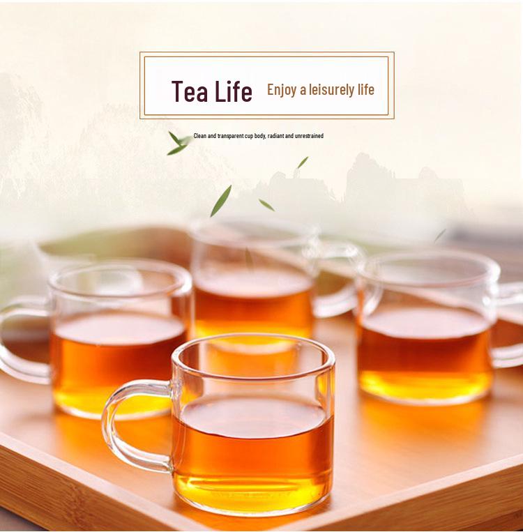 Heat-Resistant Glass Tea Cup with Handle - Household Gongfu Style, Transparent and Thickened for Individual Use