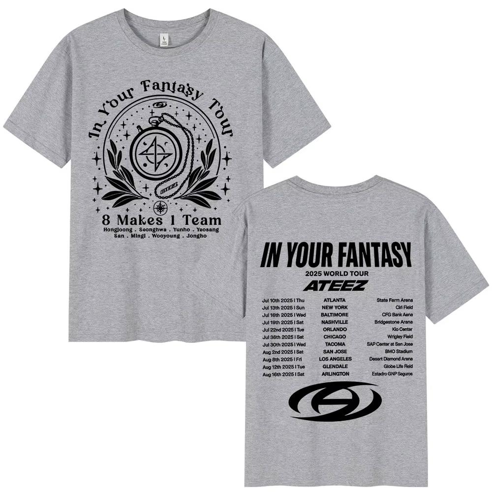 

Ateez 2025 World Tour in Your Fantasy Tour Dates 8 Makes 1 Team T Shirts Korean Kpop Fashion T-shirt Men s Women Cotton T-shirts 4XL