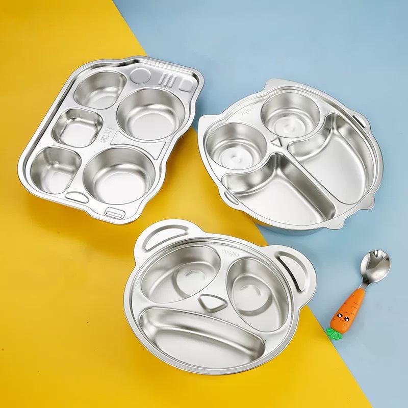 304 Stainless Steel Cartoon Divided Plate for Kids – Perfect for Kindergarten and School Canteens