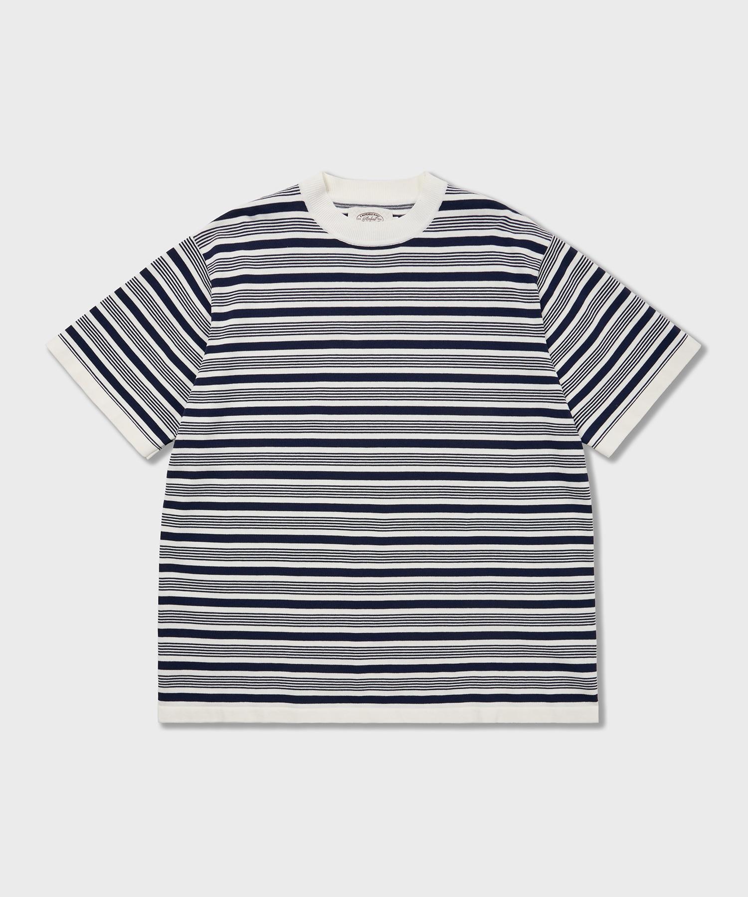 Amphist 70S Multi-Stripe Cotton Knit Navy Navy/Medium