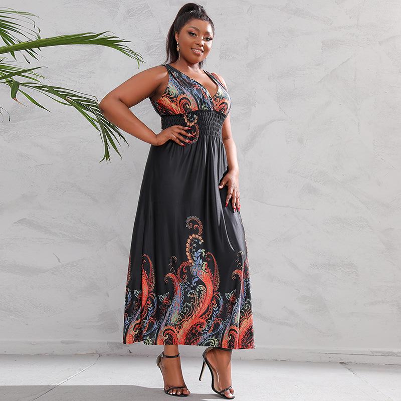 Letní dámské šaty nadměrných velikostí Dlouhé šaty s bohémským potiskem