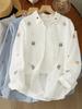 Women's Artistic Cartoon Embroidery Cotton Gauze Long Sleeve Shirt - Fresh & Soft Skin-Friendly Top