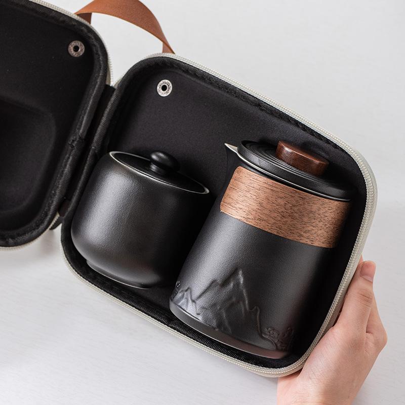 High-grade Suet Jade Porcelain Travel Tea Set, Outdoor Portable Set, Light Luxury Guochao, a Pot of 36 Teacups, Business Gifts