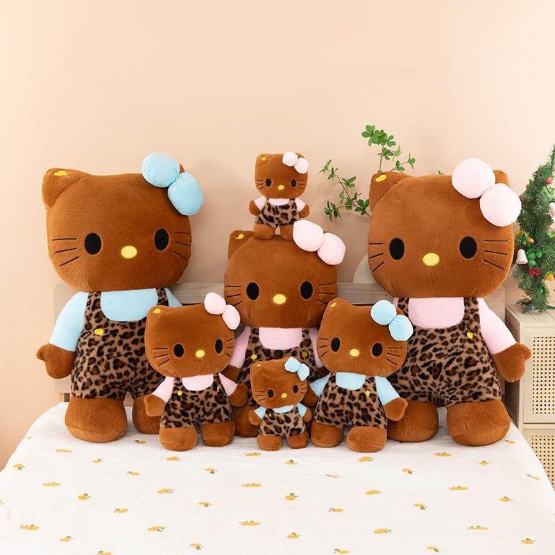 Sweet And Cool Cartoon Black Skin Leopard Print Kt Cat Soft Plush Toy Doll Kawaii Katie Cat Doll Pillow Gift Bedroom Decoration