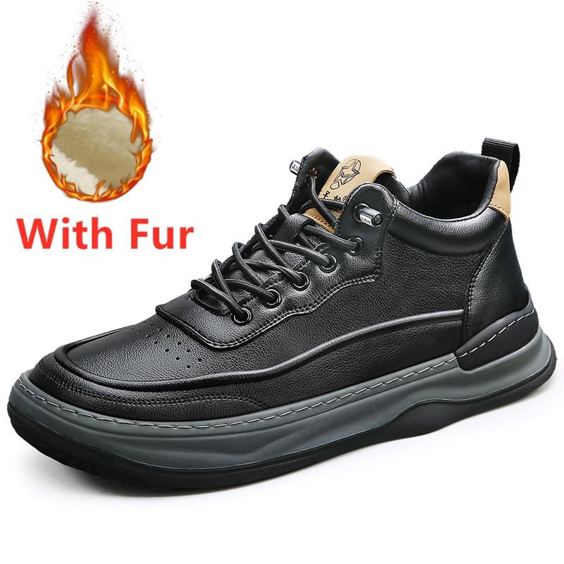 Fashion Fashion Lace-Up Male Casual Shoes Non-Slip Male Sneakers New Classic Skate Shoes Men Genuine Leather Men Winter Plush Snow Flats
