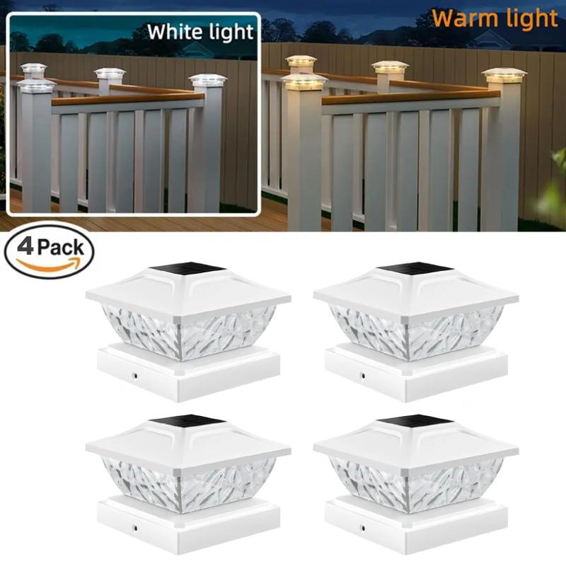 Solar-Säulen-LED-Leuchte Wasserdichte Solarlichter Außenbereich Garten Sonnenlicht für Zaun Weg Außenleuchte Dekoration Weißes und Warmes Zweifarbiges Licht