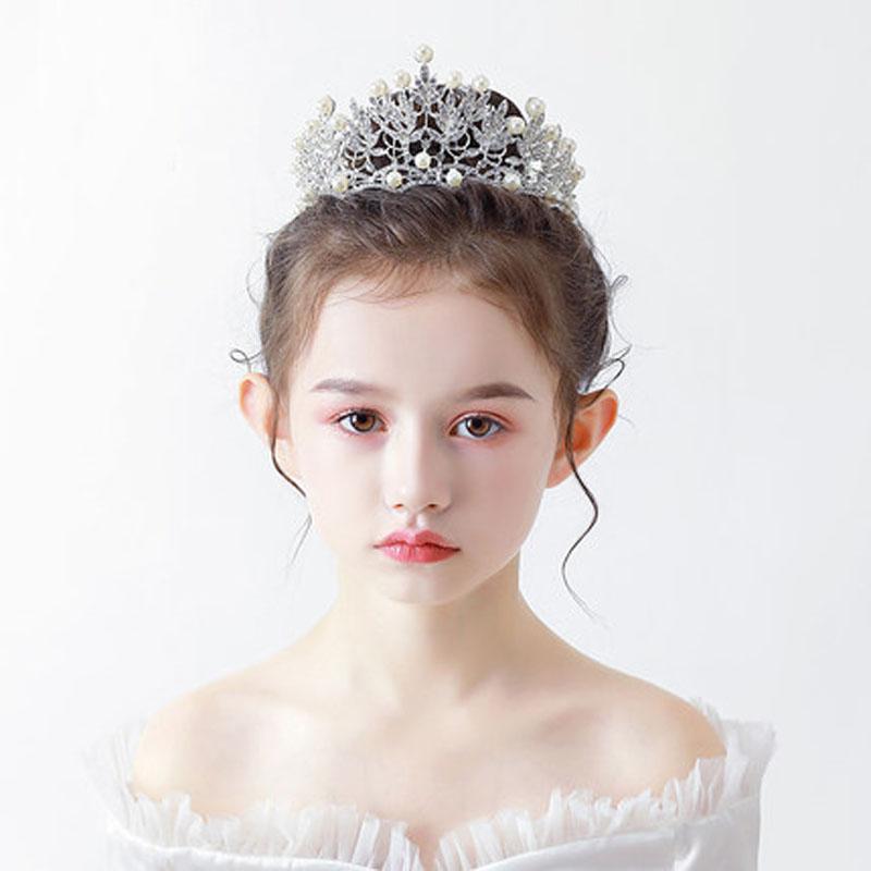 Fashion Gold Silver Color Crystal Crowns For Kids Child Girls Pearls Tiaras Diadems Wedding Hair Accessories Bridal Jewelry