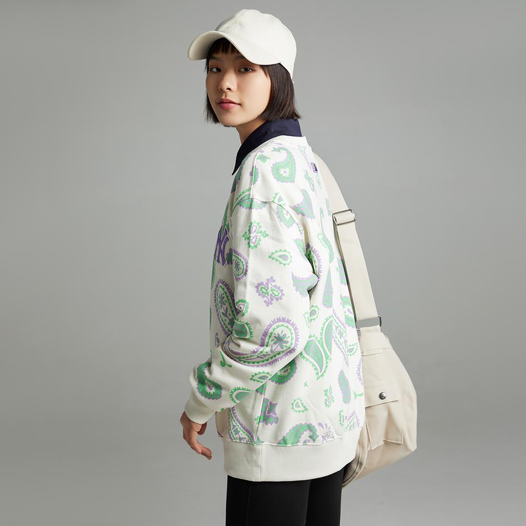 New MLB Cashew Flower Sweatshirts Unisex Cream 3AMTI0224-50CRS