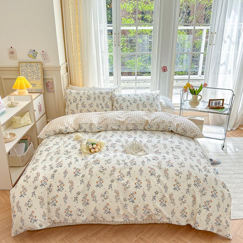 Garden Pink Flowers Pattern Duvet Cover Set 3Pcs Cute Rabbit Printed 100% Cotton Soft Comfortable Comforter Cover Bedding Set