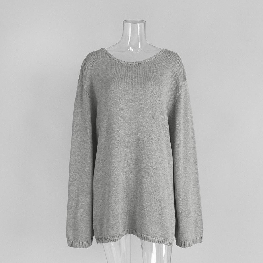 Fall Winter New Women's 100% Cotton Crewneck Sweater European American Style Loose Lazy Backless Sexy Knit Pullover