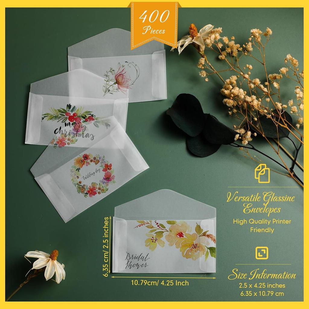 Eersida Glassine Envelopes 2.5x4.25 Inch Glassine Mini Lotto Lottery Ticket Holders Wedding Guest Favor Tissue Seed Envelope Holder for Scratch Stamp