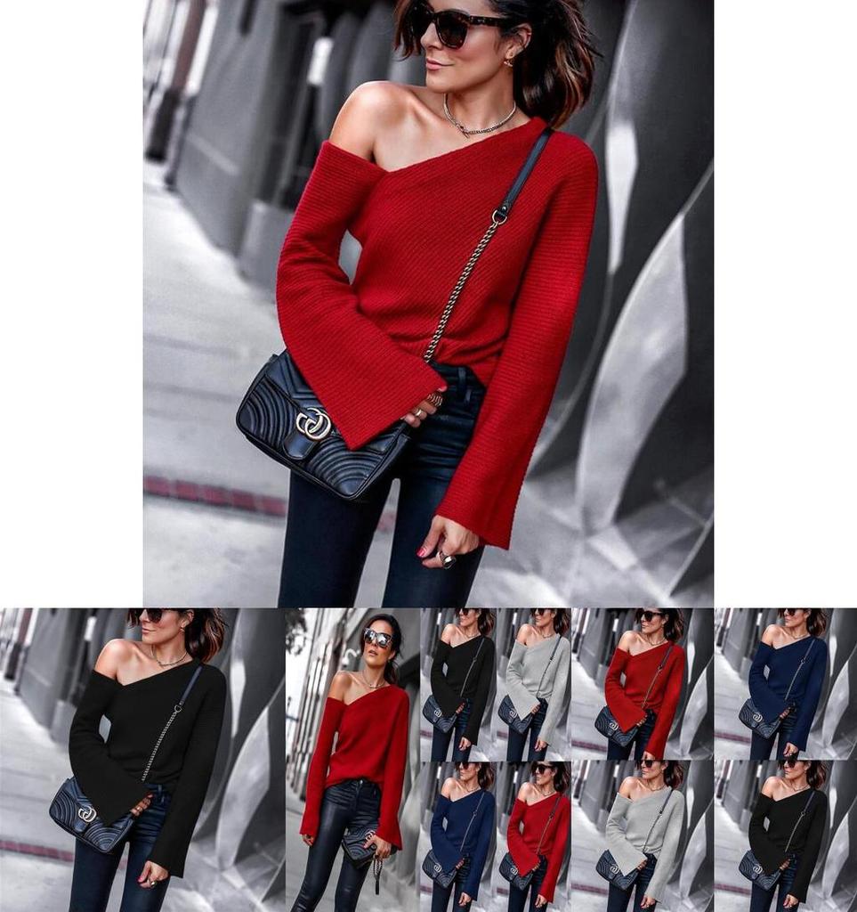 Elegant Women Fashion One Off Shoulder Blouse Shirts Top Long Sleeve Pullover Tops For Effortless Style