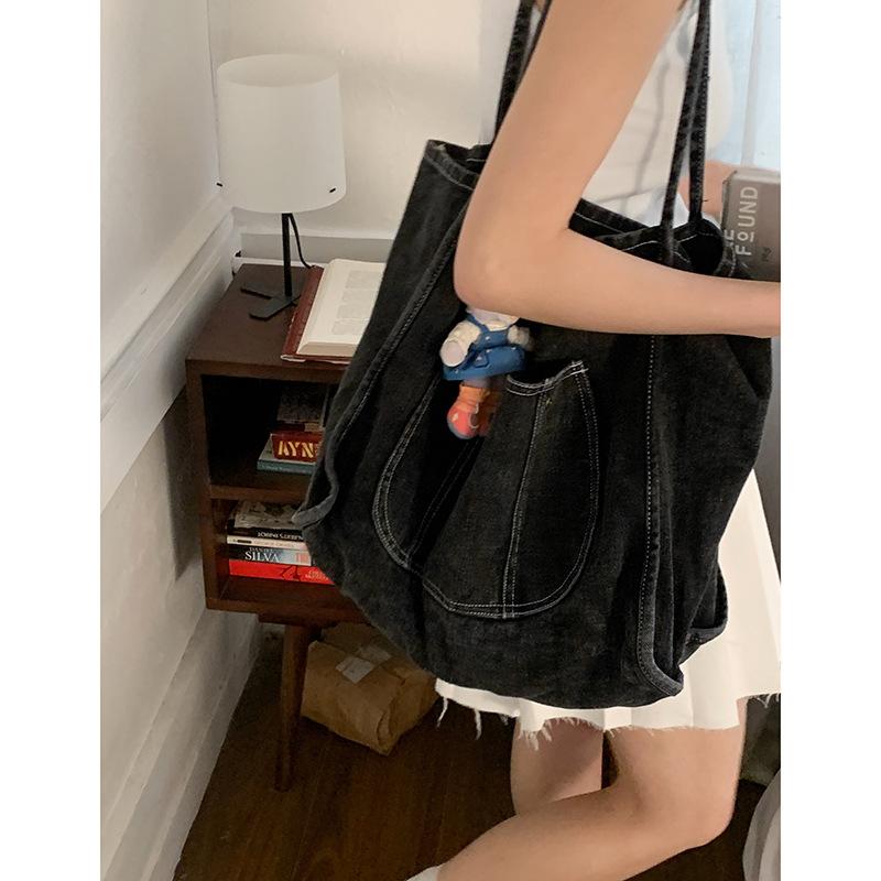 Korean Version of Casual Denim Large-capacity Bag Women's 2025 New Fashion Tote Bag Casual Large-capacity Shoulder Bag