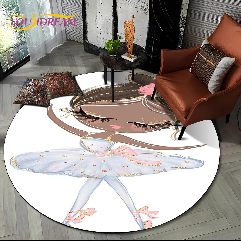 Ballet Girl Cartoon Flower Fairy Ballerina Round Carpet Rug for Living Room Bedroom Child Decor,Pet Area Rug Non-slip Floor Mat