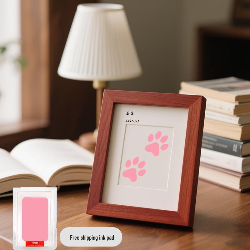 Pet Paw Print Memorial Frame with Wash-Free Ink Pad for Cats and Dogs