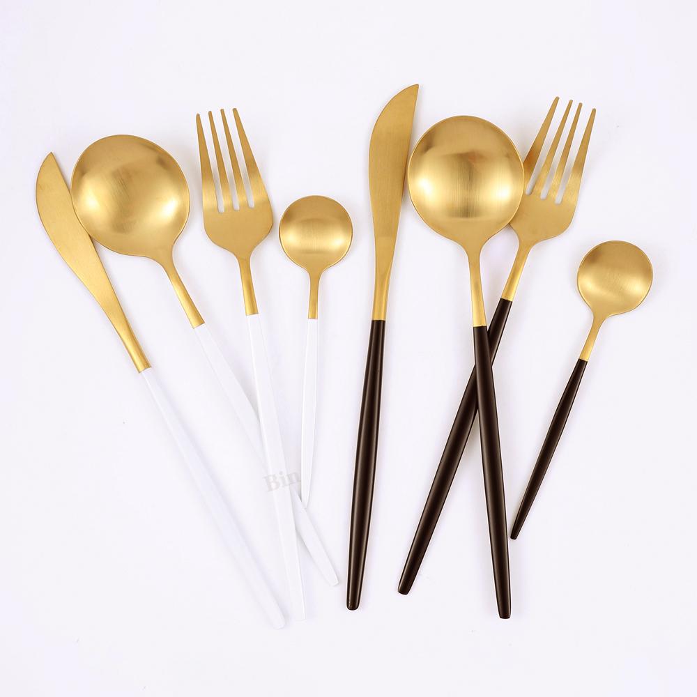 30Pcs Matte Black Gold Stainless Steel Cutlery Set Knife Fork Spoon Silverware Tableware Set Wedding Birthday Dinner Dinnerware