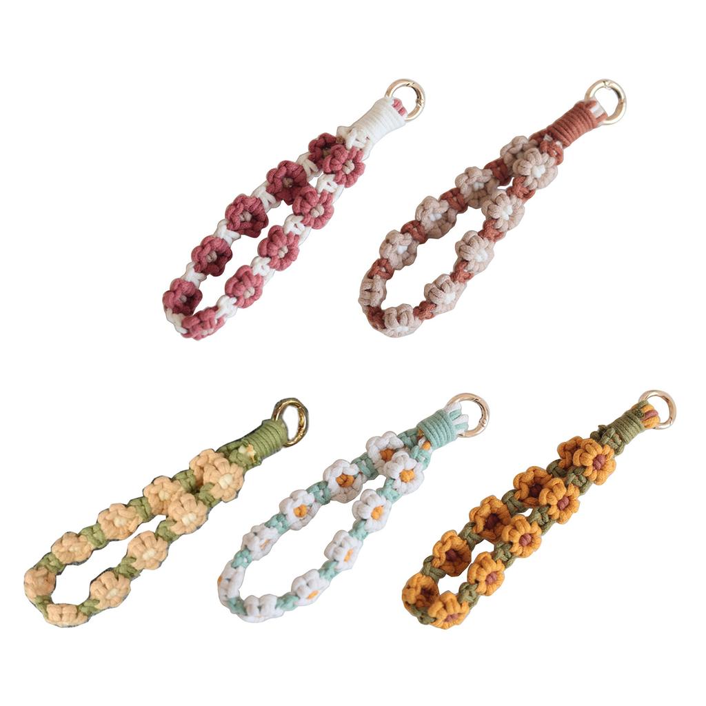 Makramowa bransoletka na nadgarstek z kwiatem, brelok do kluczy, pasek, smycz na nadgarstek, bransoletka, breloczek, prezenty wielkanocne, łańcuszek do kluczy, dekoracje na imprezę