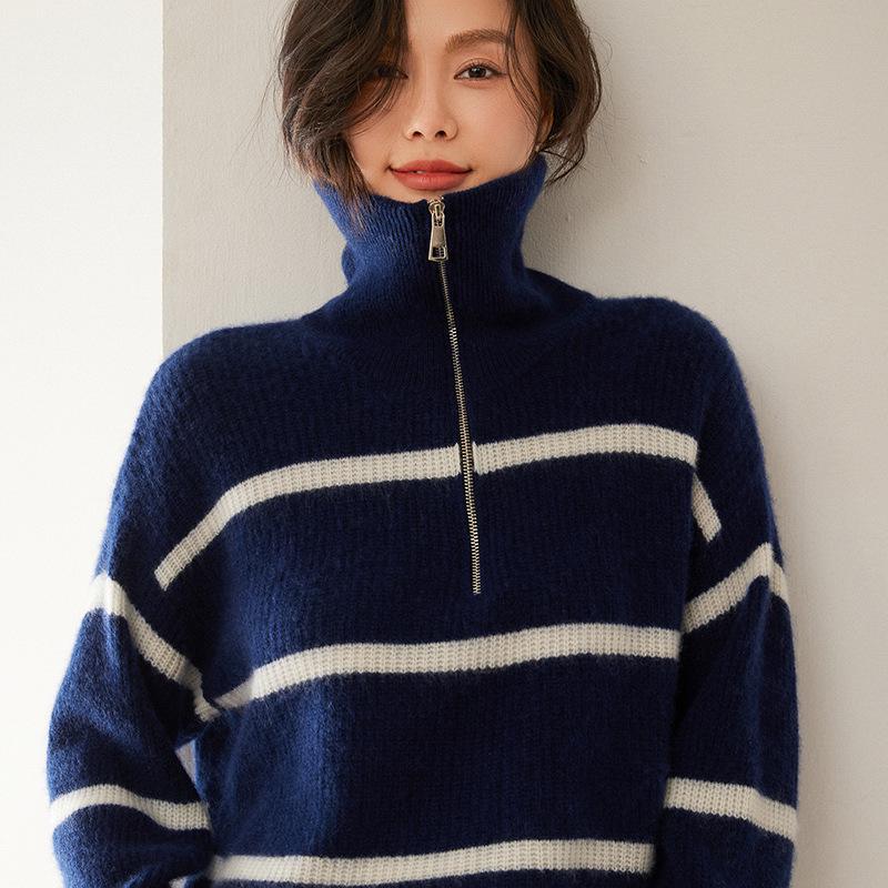 Soft Luxury Cashmere Polo Collar Sweater for Women - Thick, Loose Knit Pullover for Autumn and Winter