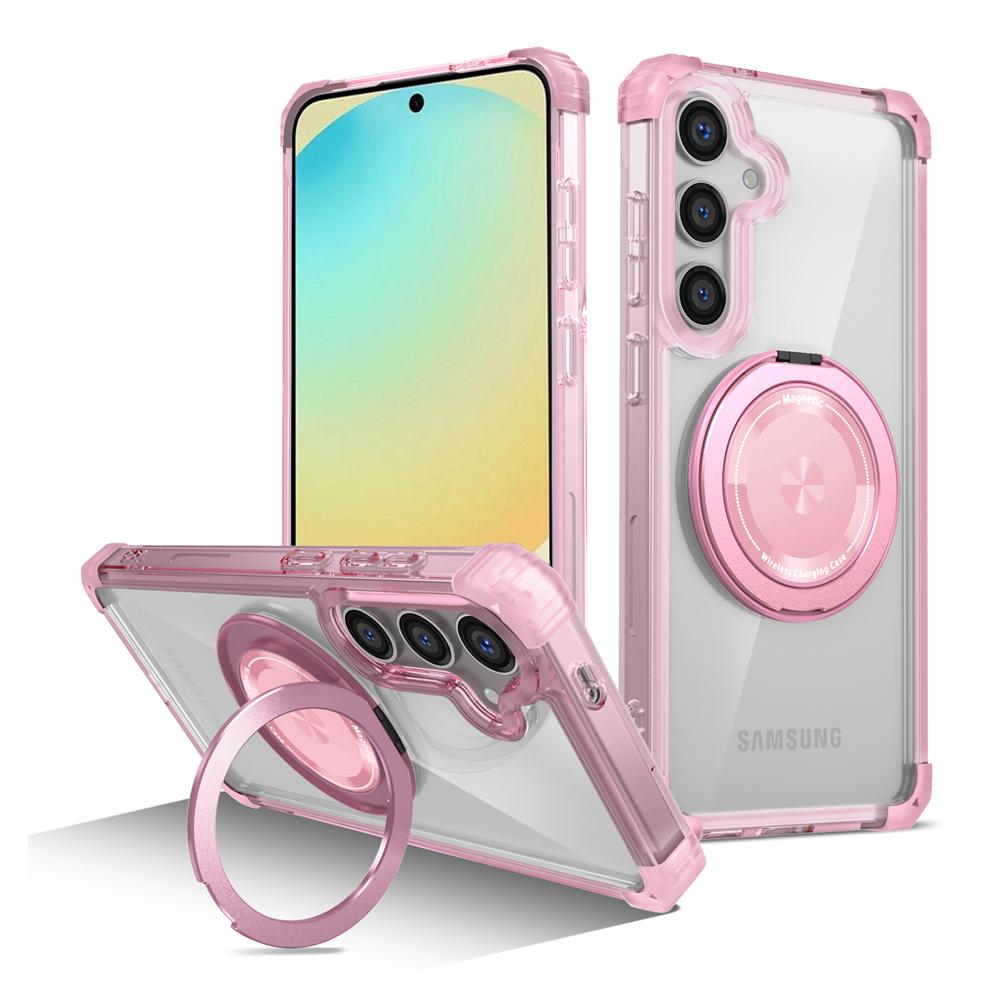 KEYSION Transparent Case for MagSafe for Samsung Galaxy S24 FE 5G 360° Magnetic Ring Stand Wireless Charging Clear Phone Cover