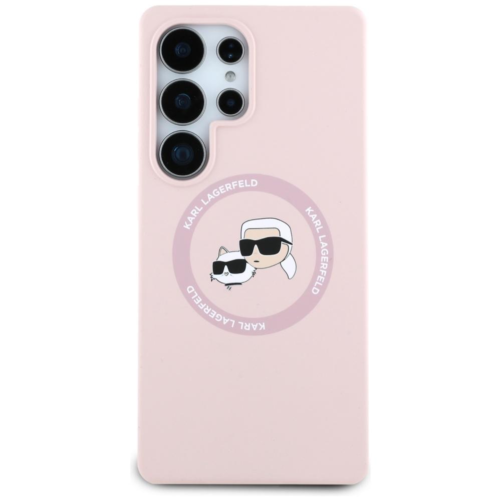 Hülle Karl Lagerfeld Silikon Doppelköpfe und Kreis Magsafe für Samsung Galaxy S25 Ultra Pink