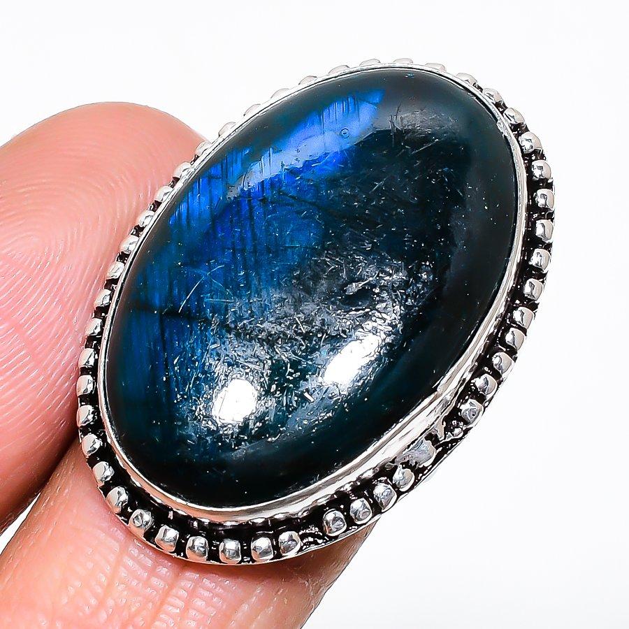 Натуральный голубой лабрадорит, ювелирное изделие из стерлингового серебра 925 пробы, размер кольца 7 AR-16473