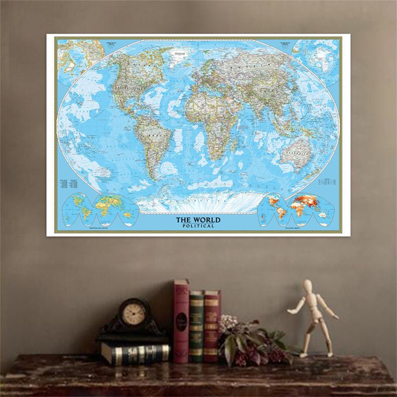 Unframed The World Political Map Posters and Prints Painting Wall Art Sticker Foldable Wallpapers for Travel