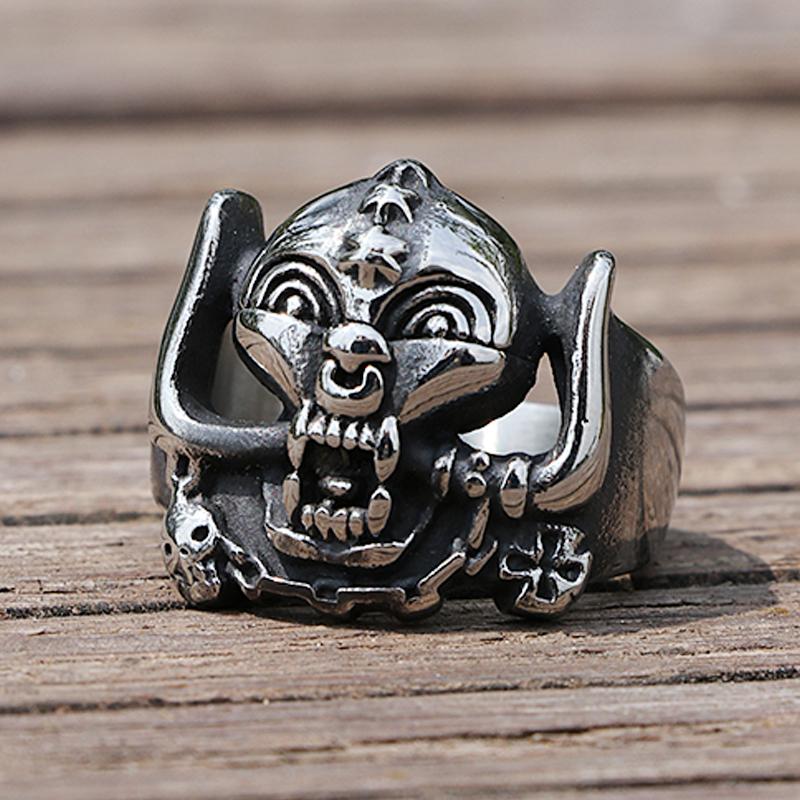 Gotischer Herren-Edelstahlring Ethnischer Retro-Stil Totenkopf Bikerringe Männlicher Rock Punk Ring Schmuck Geschenk für Ihn