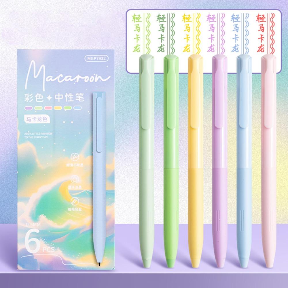 6Colors/Set Press Type Color Gel Pen Color Ink Macaron/Morandi/Retro Color Neutral Pen 0.5mm ST Tip Signing Pen Students Gift