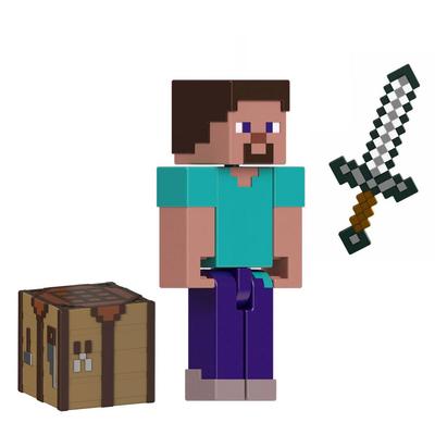 Mattel Pack de 2 Figuras de Ação e Acessórios Minecraft com Steve, Conjunto de Brinquedos Colecionáveis em Escala de 3,25 Polegadas