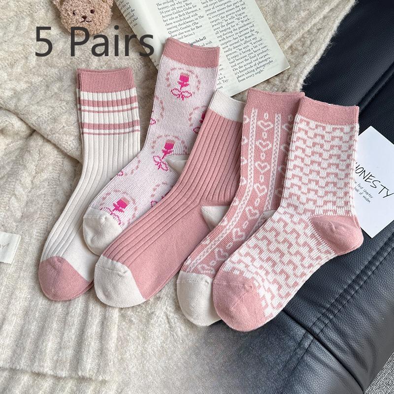 

5 пар женских осенне-зимних винтажных теплых хлопковых носков средней длины 5 Pairs