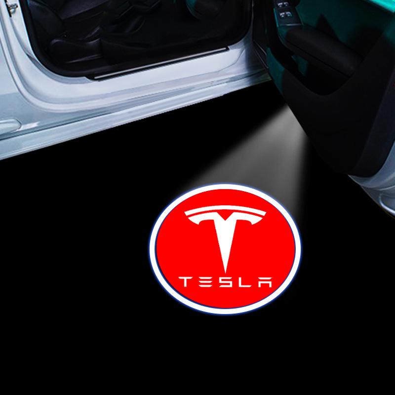 2Pcs Car Door Emblem Light LED Welcome Lamp Wireless Laser Projector For Tesla Model S Model X Model Y Cybertruck Model 3 Model Y