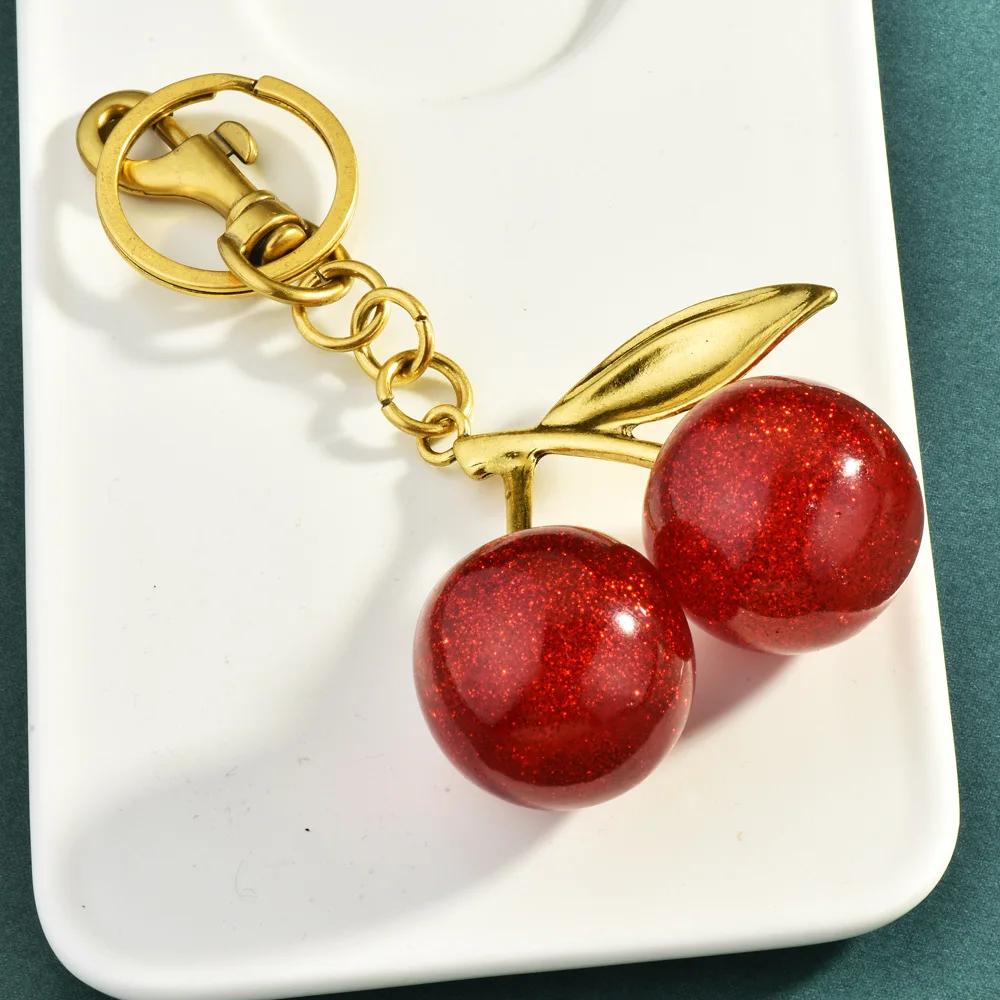 LATS Cherry Charm Handbag Pendant Keychain for Women Exquisite Crystal Cherry Bag Accessories High-Grade Pendant Jewelry